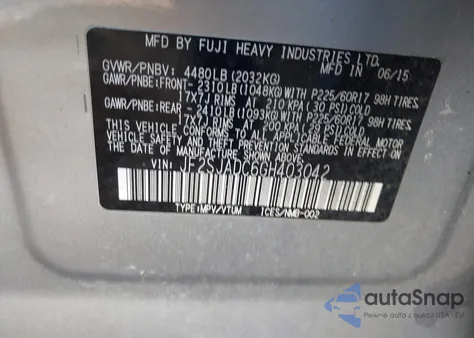 2016 Subaru Forester 2.5I Premium z USA, uszkodzony, nr VIN JF2SJADC6GH403042